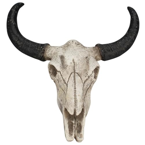 Crâne de taureau Peosaard en résine, déco murale vache 3D style western blanc