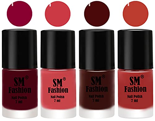 Image of Nail Polish Combo Set (Pack of 4) Quick Dry Gel Finish Nail Paint | Boysenberry,Punch Pink,Wine,Dark Peach | 7 ml Each