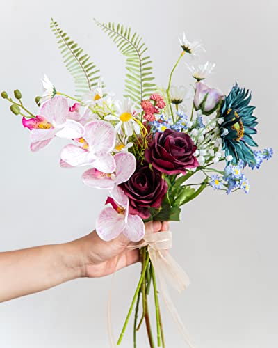 DuHouse 10Pcs Artificial Roses Fake Silk Flowers Realistic Bridal Bouquets with Single Long Plastic Stems for Arrangement Wedding Table Centerpiece Party Home Decor(Burgundy-Long Stem) - Image 2