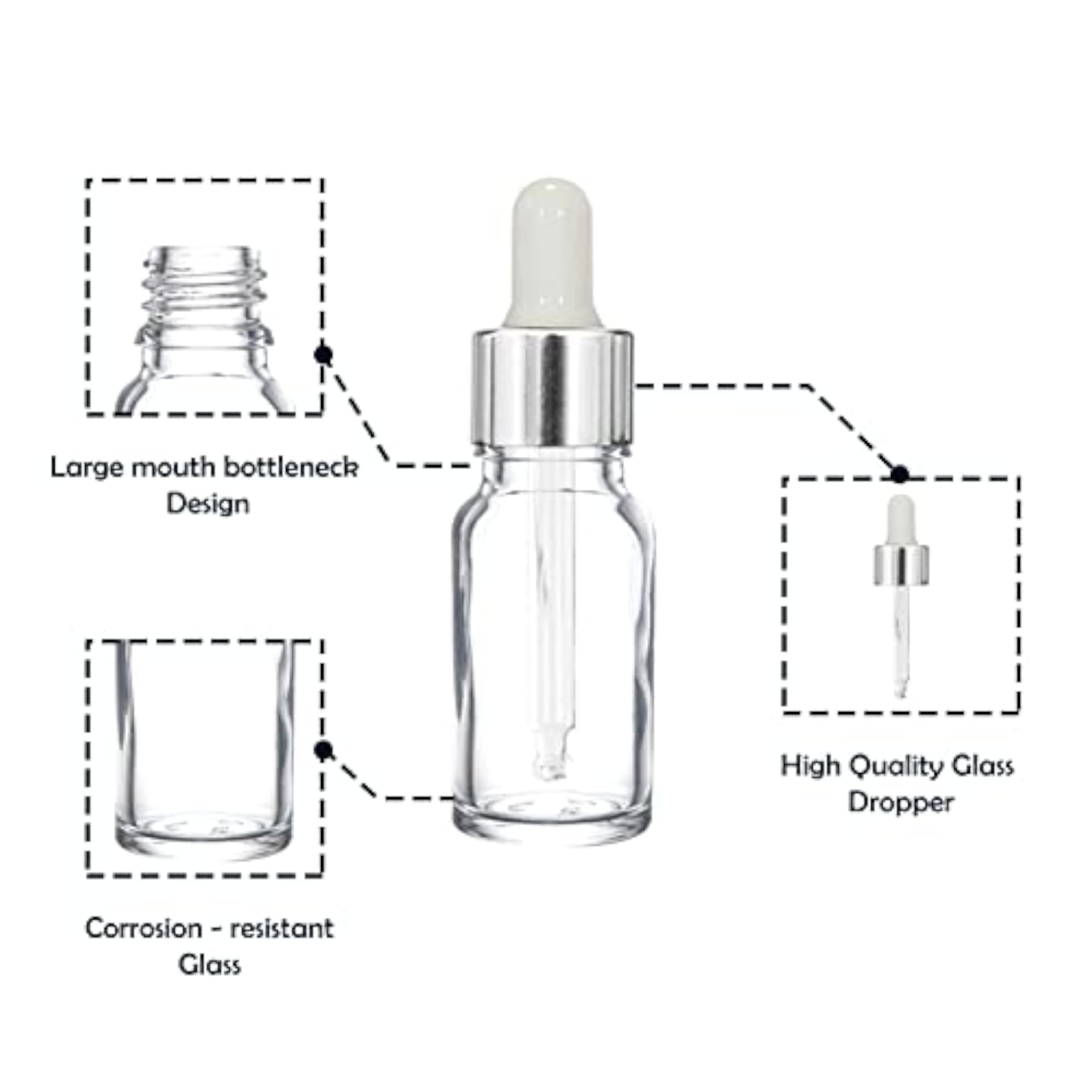 10 ML Clear Round Empty Glass Bottle with Dropper, Refillable