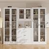 VOWNER 3PCS Bookshelf and Bookcase 5 Tier Modern Bookshelves with 3 Large Drawer Glass Display Cabinet with Lager Storage Shelf Combination Storage Shelves for Home Office White CAC