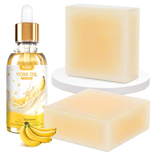 Image of Yoni Soap Bars & Natural Yoni Oil Set, Natural Yoni Wash for Women Feminine Wash Deodorants pH Balance, Eliminates Odor, Banana Feminine Oil 30ml /1 oz, 2pcs 3.53 oz Bath Soap