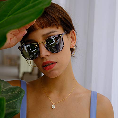 Womens Sunglasses Vintage Retro Round Mirrored Lens Horned Rim Sunglasses (Grey, Multicoloured) - Thumbnail 7