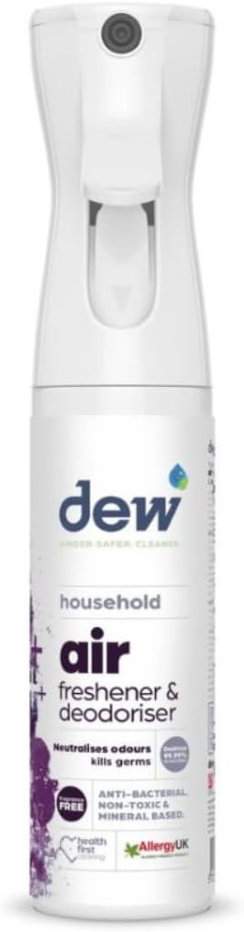 Dew Air Deodoriser Spray 300ml: 100% Natural Eco Air Freshener & Odour Eliminator Room Spray | Antibacterial Air Fresheners for Home, Fabric, Carpet, Car, Bathroom | Disinfectant for Fridge or Toilet