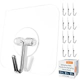 GLUIT Adhesive Wall Hooks for Hanging Heavy Duty 22 lbs Hooks for Walls No Damage, Towel Sticky Clear Hook, Waterproof, Home, Bathroom, Kitchen, Office, and Outdoor 12 Pack