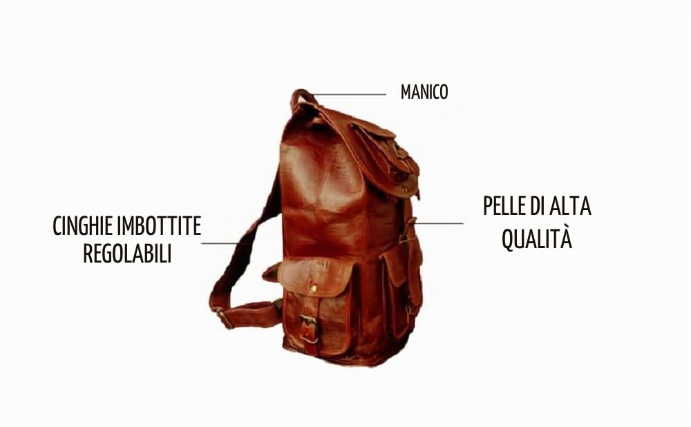 Jaald Zaino in pelle marrone vintage per computer portatile universitario viaggio Mochila Indiana Jones, Marrone, 21"