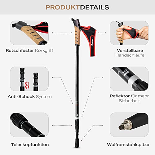 Attrac Wanderstöcke Faltbar - 69-136 cm Nordic Walking Stöcke - Aluminium Trekkingstöcke Mit...
