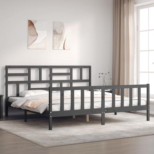 Rantry Estructura de Cama con cabecero Madera Maciza Gris 200x200 cm, Base Somier para Adultos, niños y Adolescentes, Fácil Montaje Tipo 10 Camas y somieres