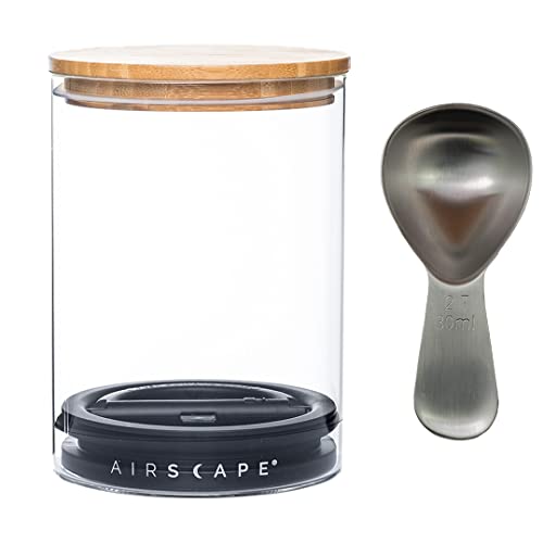 Airscape Glass Food Storage Canister & Scoop Bundle - Patented Airtight Lid Preserves Food Freshness, Glass Storage With Bamboo Lid (Medium Glass & Brushed Steel Coffee Scoop) #TOP5