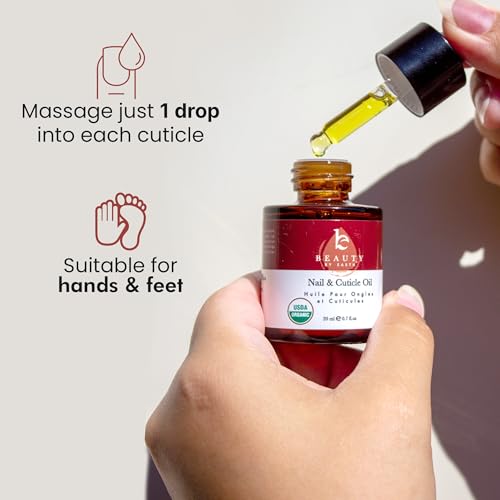 Beauty by Earth Organic Nail and Cuticle Oil - USA Made Nail Oil for Growth & Strength with Jojoba and Vitamin E, Repair for Damaged Nails & Cuticle Softener made with Natural Ingredients, Nails Care Products