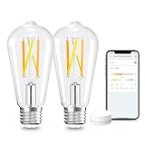 Linkind Smart Edison Bulbs, 2700K-6500K Tunable WiFi Edison Bulbs with Remote Control, 8W 60W Equivalent Dimmable ST19(ST58) Vintage Light Bulbs 800lm, Compatible with Alexa & Google Home, 2-Pack