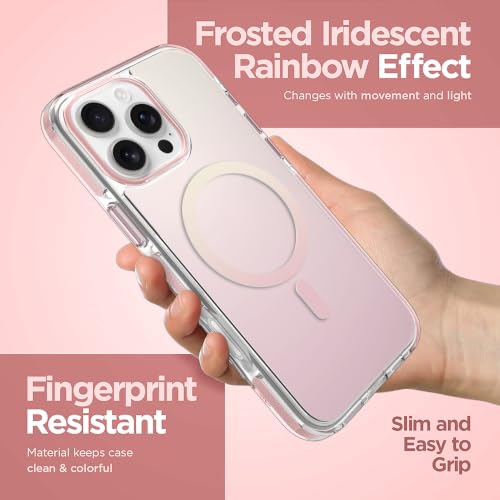 Image of Magnetic Case for iPhone 16 Pro Max [Compatible with Magsafe] [Anti-Yellowing] [1 Screen Protector] Slim Clear Iridescent Case for iPhone 16 Pro Max 6.9 inch 2024, Pink