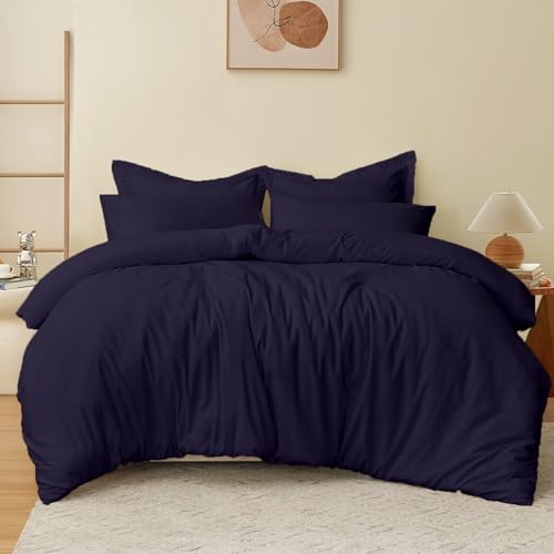 eBeddy Linens Microfiber Duvet Cover Set Full/Queen 90x90, Navy Blue