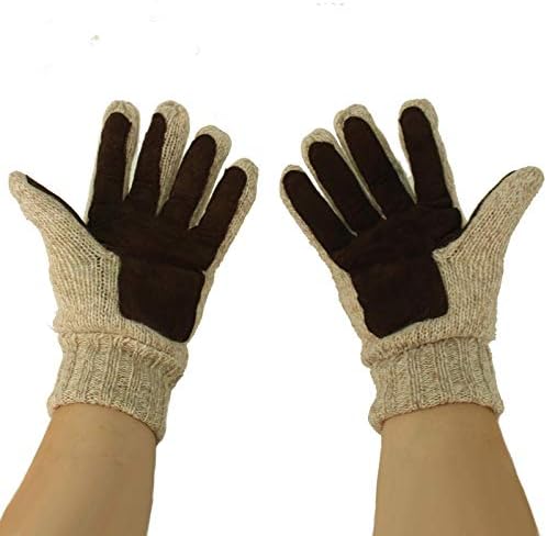 Men's Thinsulate 3M Thick Durable Wool Knitted Suede Palm Full Gloves S/M Oatmeal