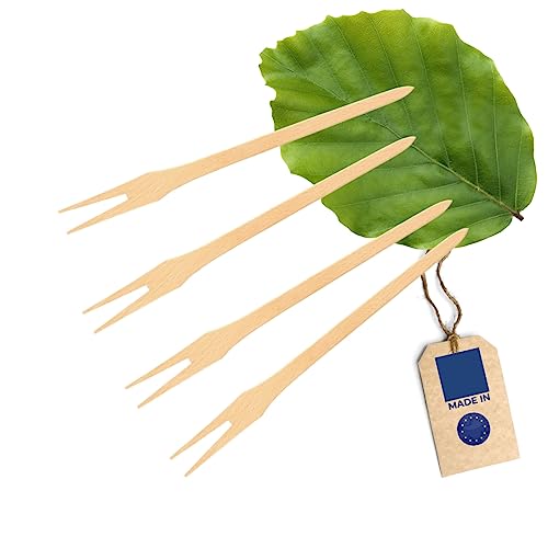 HOFMEISTER® Lot de 4 fourchettes à fondue en bois de hêtre résistantes à la chaleur 24 cm Pour fondue au fromage, trempettes et amuse-bouches