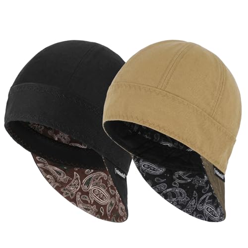 Image of Fullsheild Premium Welding Cap, Reversible Welders Cap 10 oz Cotton Flame Resistant Protection Welding Hood While Welding to Men Women Durable Heavy-Duty(Black+Khaqi, 7 5/8, 2Pcs)