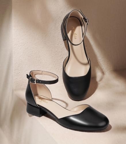 Image of Ankis Round Closed Toe Heels for Women, Low Block Heel Dress Shoes