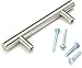 30 Pack | 5" Solid Brushed Nickel T Bar Cabinet Pulls: 3" inch Hole Center | Brahmco 320-5 Modern Euro Style Stainless Steel Kitchen Cabinet Hardware/Dresser Drawer Handles