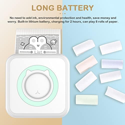 Mini Printer, ConBlom Portable Pocket Printer Inkless Photo Printer with 10 Rolls of Thermal Paper for Android and IOS, Wireless Printer for Notes, Memo, DIY Painting (Blue)