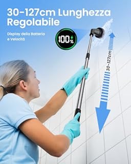 Leebein Spazzola Rotante Pulizia Casa, 2025 Spazzola Elettrica per Pulizia, Impermeabile IPX7 con 7 Testine, Manico Estensibile e 2 Velocità per Bagno, Pavimenti e Cucina