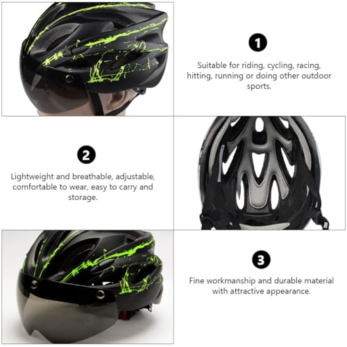 Casco de bicicleta magnético POPETPOP ajustable L 58-61 cm negro y verde con gafas integradas 6
