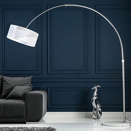 cagü XXL Design Retro Lounge Bogenlampe LUMA Weiß mit Marmorfuß Weiß 205-225cm Höhe verstellbar Cover