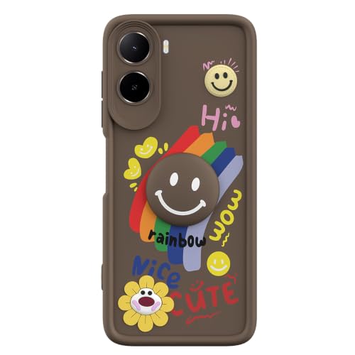 Image of Pikkme Back Cover for Mi Redmi A7 Pro /Poco C85x 5G / C81 | Soft Silicone| Cute Rainbow Smile & 3D Cartoon Flower Design | Shockproof Raised Camera Protection Bumper Case (Brown)