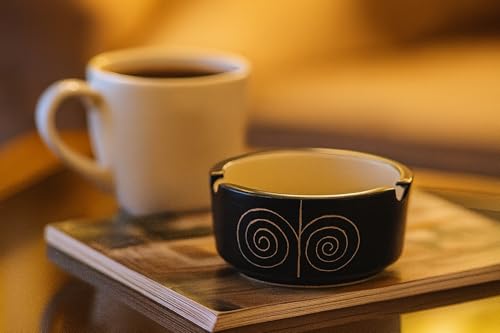 Image of HS HINDUSTANI SAUDAGAR Midnight Spiral ceramic ashtray set of 1 handmade easy to clean smoke ash holder for home office bar cafe restaurant hotel & tabletop indoor gift for men women & bachelors