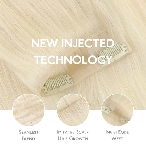 Image of WENNALIFE Invisi Edge Hair Extensions, Real Human Remy Hair, 14 Inch 130g 9pcs Platinum Blonde, Seamless Clip Ins, Invisible PU Skin Weft, Extensiones De Cabello Hmano