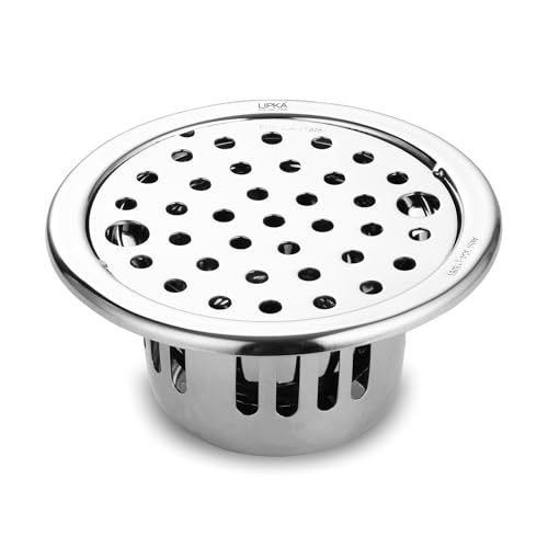 Image of LIPKA Round Floor Drain |304-Grade Stainless Steel |5 Inches| with Cockroach Trap /Jali & Lock|