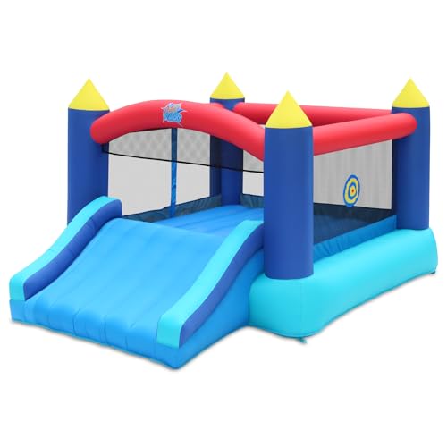 Action Air Bounce House, Inflatable Bouncer with Air Blower, Jumping Castle with Slide, Family Backyard Bouncy Castle, Durable Sewn with Extra Thick Material, Idea for Kids (Blue)