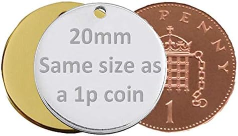 JK Personalised Round/Bone Engraved Dog ID Name Tag Small/Large Pet/Cat Tags (20mm, Silver/Nickel)
