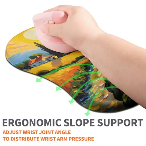 Image of Ergonomic Joint Wrist Support Mouse Pad with Memory Foam Cushion Massage Bump, Carpal Tunnel Pain Relief Mousepad Slope Design for Wrist Rest, 11.8x7.9 in, Warm Sun