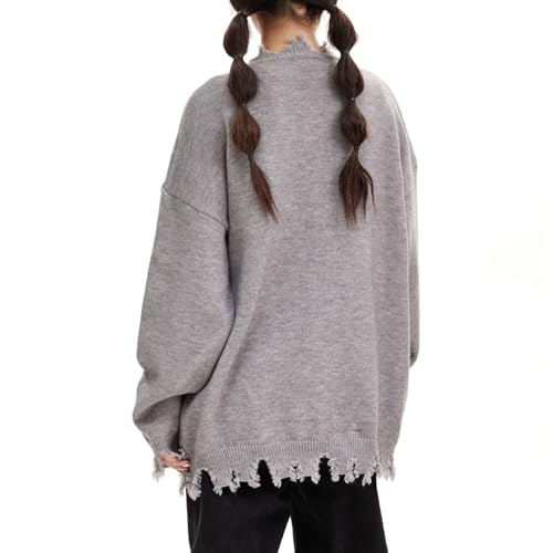 Pull à col rond pour hommes style déchiré pour un look oversize unique