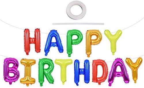 3D Gold Happy Birthday Balloons Banner with ribbon straw, 16 Inch Mylar Foil Letters Birthday Sign Banner Balloon Bunting Reusable Ecofriendly Material for Girls Boys Kids Adults Birthday Supplies 