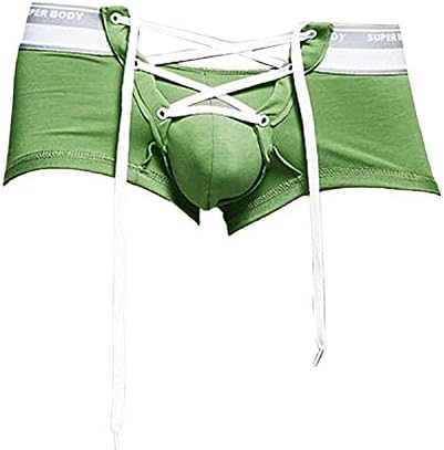 Banana Bucket Men's Sexy Lingerie Cotton Tie Rope Cute Boxer Brief Underwear Panties (US M = Asian Tag XL, Army Green)