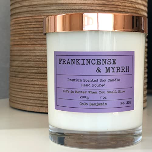 100% Soy, Highly Scented, Hand Poured Soy Candle, 7 Oz, (Frankincense & Myrrh) #TOP2