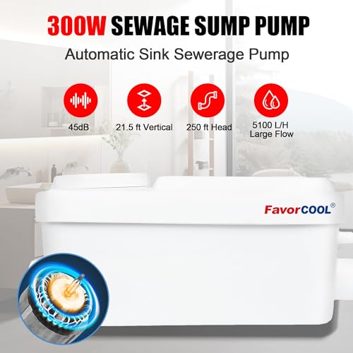 Image of 300W Macerator Pump, Sink Sewerage Pump 5100 L /h Flow, 22 ft /6.7 m Head, Sewage Pump for Basement, Kitchen, Sink, Shower, Bathtub, Laundry Waste Water Disposal Upflush Machine