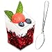DLux 32 x 3 oz Mini Dessert Cups with Spoons, Square Slanted - Clear Plastic Parfait Appetizer Cup - Small Disposable Reusable Serving Bowl for Tasting Party Desserts Appetizers - With Recipe Ebook