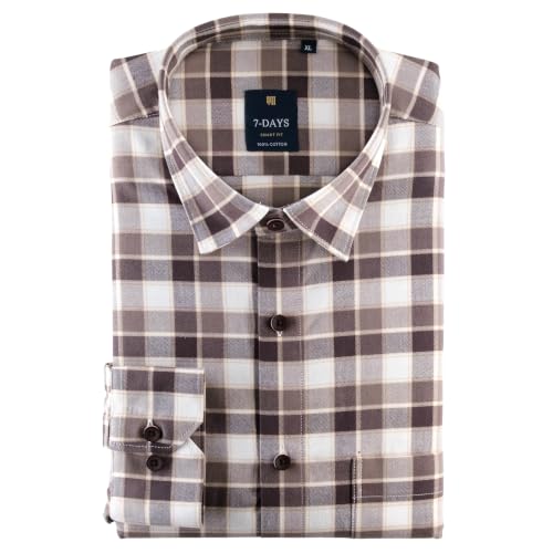Image of 7-DAYS Men's Premium Check Shirt - 100% Cotton, Tailored Fit (Between Slim & Regular), Full Sleeve, with Pocket - Smart Office & Casual Look