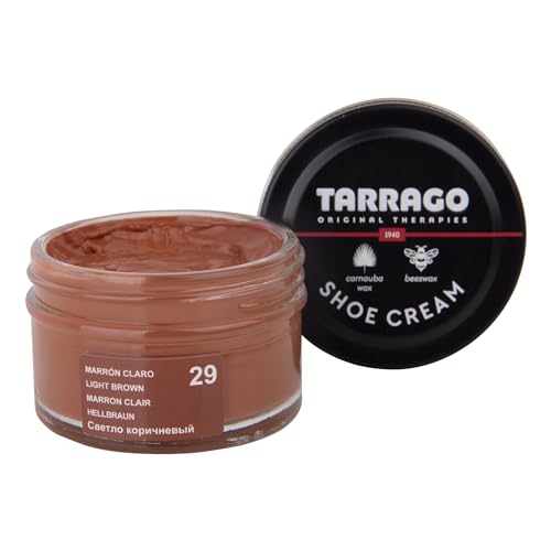 Tarrago Shoe Cream Professional Shoe Polish for Leather Boots, Shoes, Purse, Furniture Eco Friendly Leather Conditioner 1.7oz - Light Brown #29
