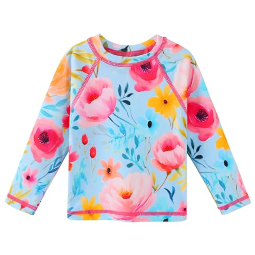 HUAANIUE Baby/Toddler Girls 2 Piece Rash Guard Long Sleeve Swimsuit Set CyanFlowers 2-3T
