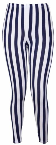 New Ladies Vertical Stripe Print Elasticated Waist Womens Patterned Long Stretch Fit Leggings Navy Blue Size 24 – 26
