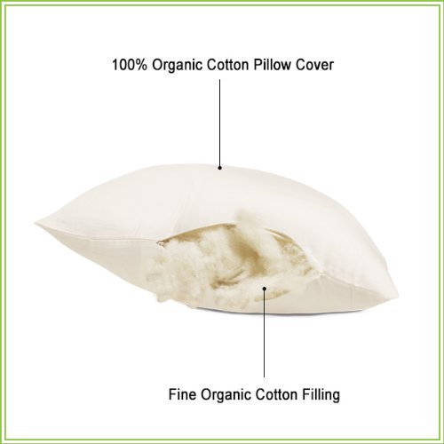 Organic Textiles Cotton Pillow With Organic Zipped Cotton Cover, Standard, Medium Fill, 1 Pillow With Cover #TOP4
