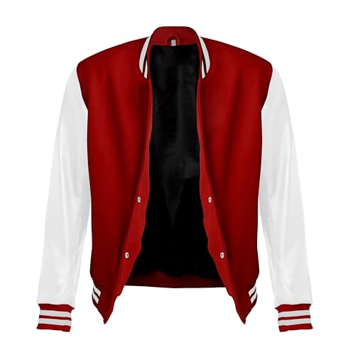 Image of Red And Black Letterman Jacket Men - Mens Black Varsity Letterman High School Baseball Bomber Jacket