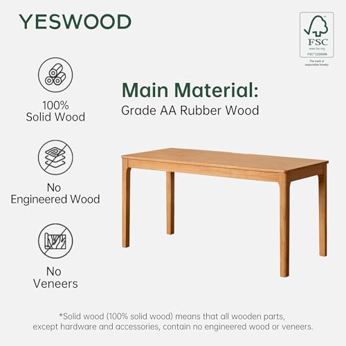 Image of YESWOOD Solid Wood Computer Desk, Vintage Home Office Desk, Writing Desk, Mid Century Modern Wood Desk for Home Office, Study, Gaming Natural Wood 47.24 inch W
