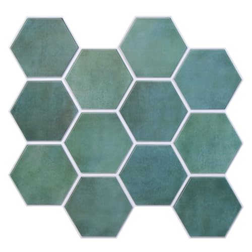 Commomy 10-Piece Kitchen Bathroom Subway Tiles, PVC Matt Green Pa...