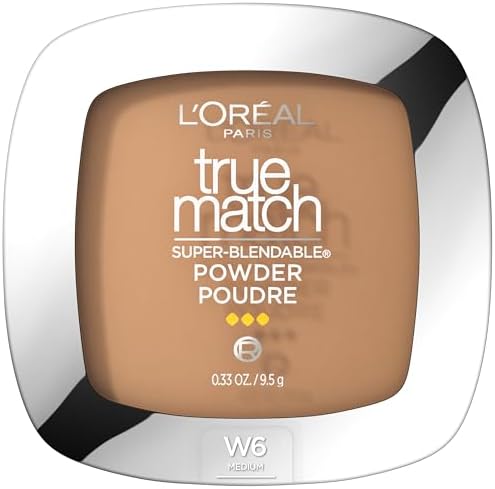 L'Oréal Paris True Match Super Blendable Powder Foundation for Mature Skin, Natural Finish, Oil-Free, W6 Medium, Lightweight Buildable Coverage, 0.33 oz.