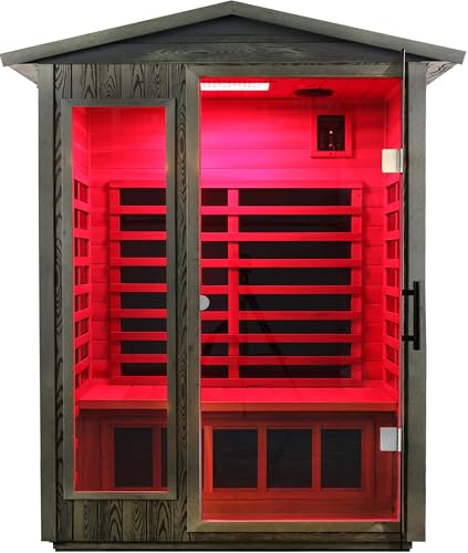 Image of LTCCDSS Full Spectrum Outdoor Sauna 2 Person, Ultra-Low EMF Carbonized Composite Wood Far Infrared Sauna for Home, EMF 0.1-1mG, Bluetooth & Chromotherapy