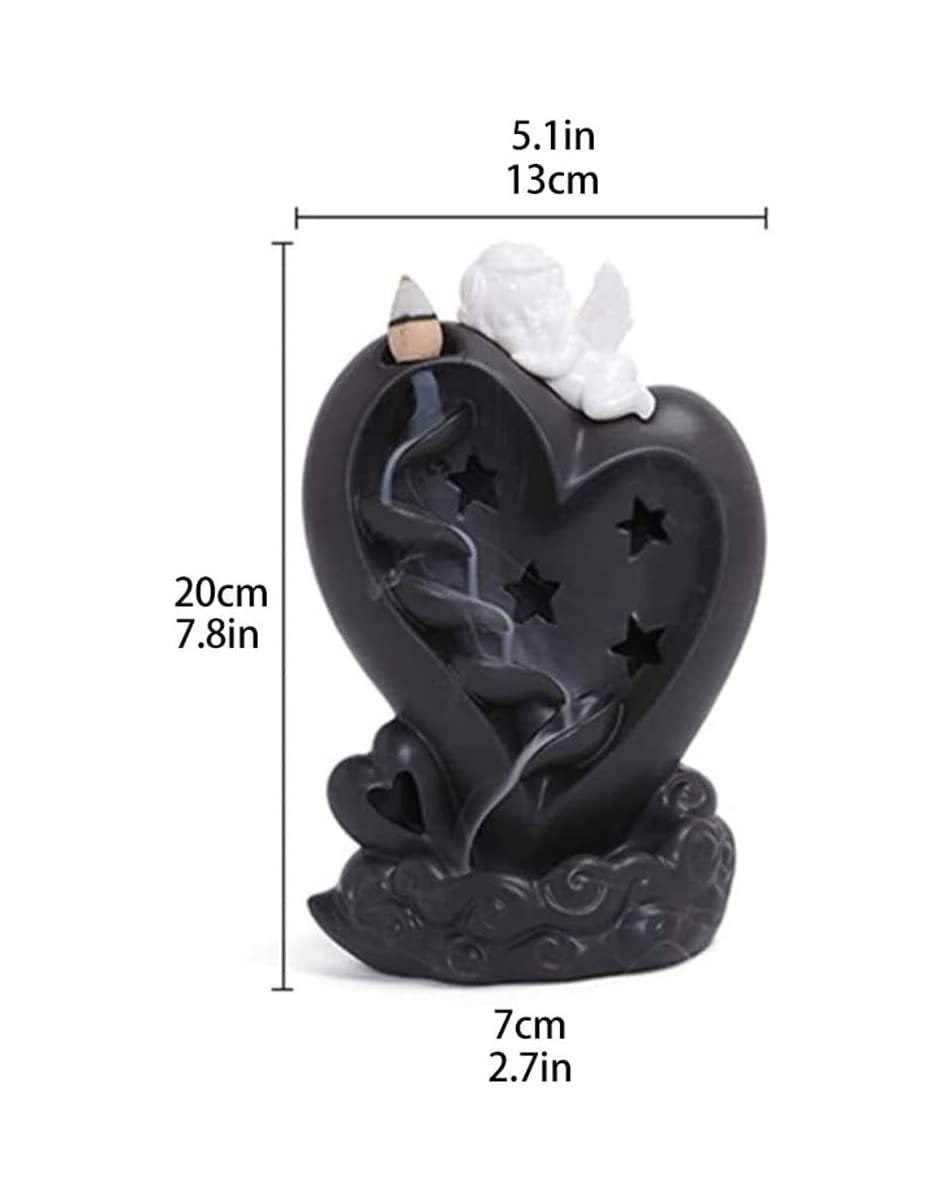 Quemador de incienso de reflujo, fuente de ángel de cerámica con cascada LED colorida para yoga en casa y aromaterapia, soporte de incienso ideal para relajación y meditación